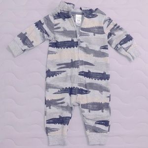 Hooded French Terry Alligator Jumpsuit 6M